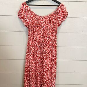 Indigo Rose Red Floral Off-Shoulder Dress button front high-low size large